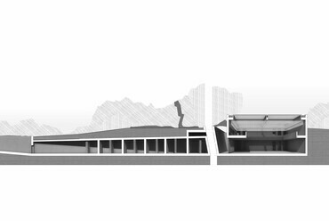 A CZITA Építész Iroda és az RJZS Architects terve a Recski Nemzeti Emlékpark pályázatán – aula metszet