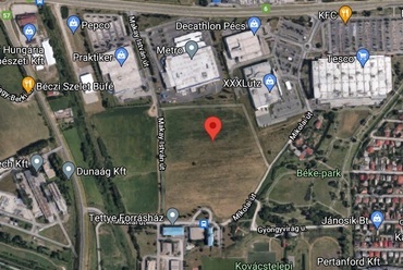A stadion számára korábban kiválasztott helyszín, a pécsi Bolgárkert. Forrás: Google Maps