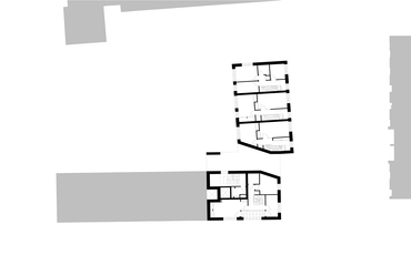 	Caudale önkormányzati bérház, Camden, London – 1. emeleti alaprajz – Tervező: Mae Architects