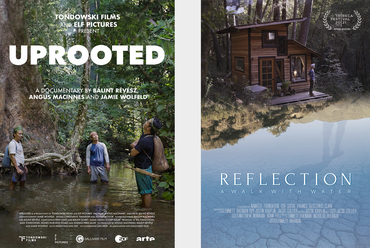 Az Olimpiai törzs és a Reflexió – A víz útja című filmek plakátjai. Forrás: Budapesti Építészeti Filmnapok
