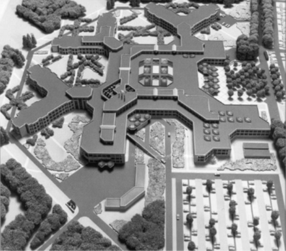 Nijmegen, Canisius-Wilhelmina kórház, Kép forrása: THE GENERAL HOSPITAL BUILDING GUIDELINES FOR NEW BUILDINGS, Holland kórháztervezési segédlet