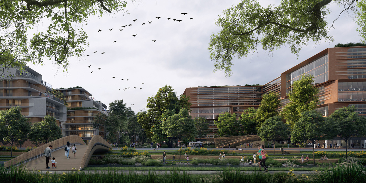 Látványterv a Zaha Hadid Architects és a LAND Italia által jegyzett Zugló City Centre projekthez
