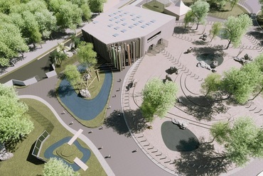 A debreceni Nagyerdei Kultúrpark attrakciófejlesztése, a B5 Építészstúdió pályamunkája - elefántház, látványterv	