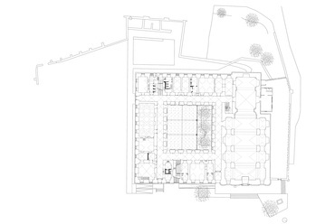 Földszinti alaprajz, Kilátó Központ a váci ferences kolostor épületegyüttesében, Tervező: kollektív műterem