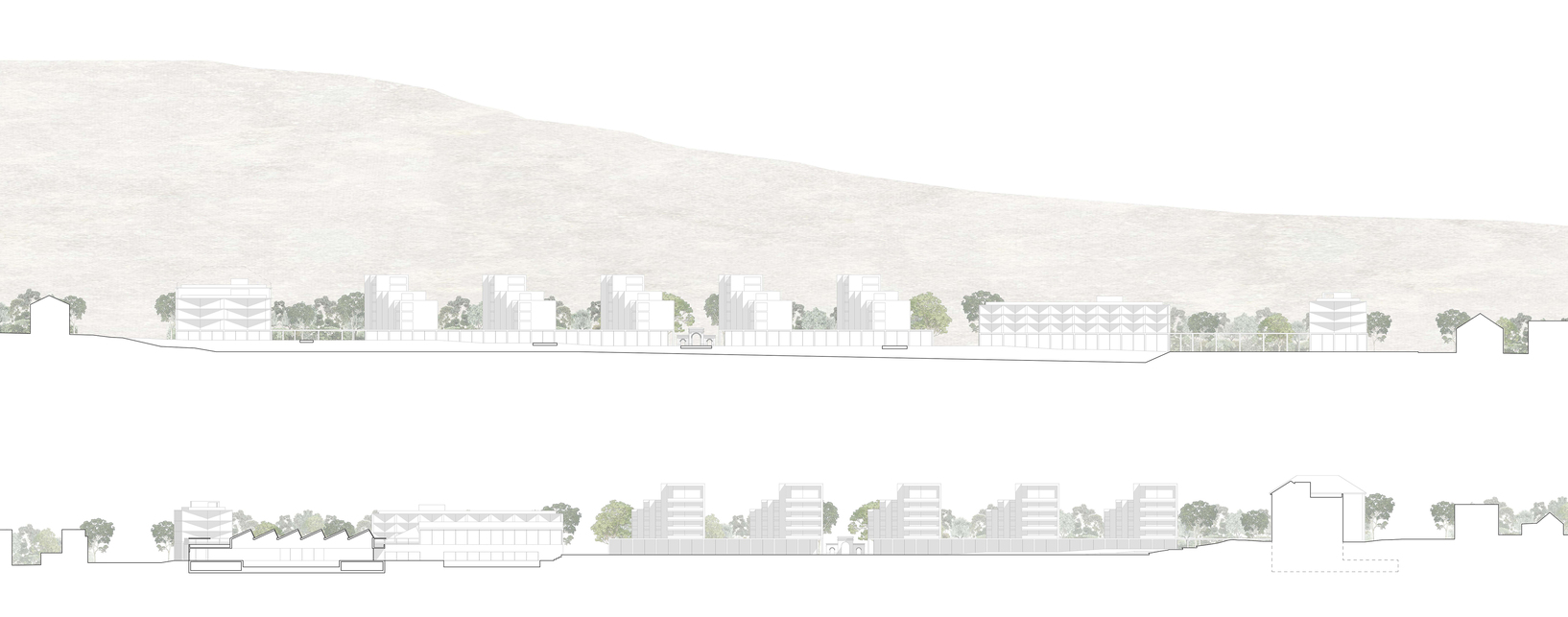 Az Akadémia Park tervpályázatának egyik megosztott első díjas terve, Gereben Marián Építészek, 2022.