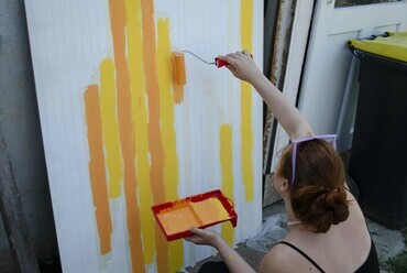 Táblakép festő workshop a Debreceni Egyetem építész hallgatói számára – fotó: Tömöri Péter