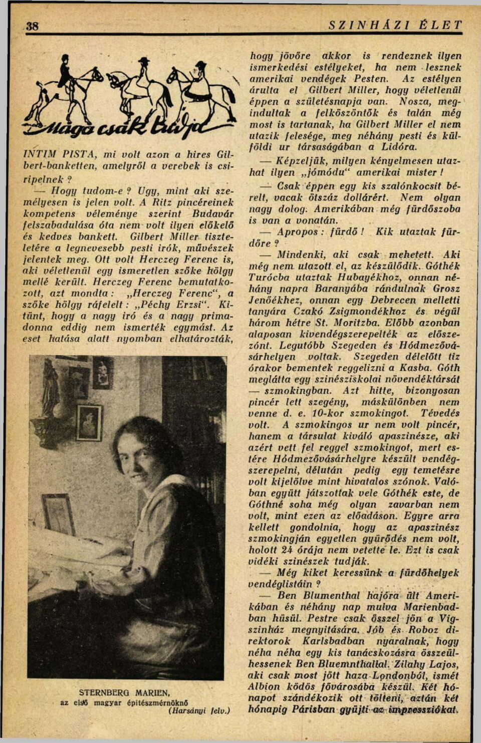 Várnay Marianne portréfotója „az első magyar építészmérnöknő” képaláírással a Színházi Élet 1924. július 13-i számában. Forrás: ADT Arcanum