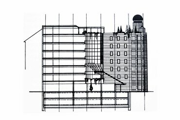 Képviseleti Irodaház, az épület metszetrajza. | Finta József műhelye c. kötet, 1997