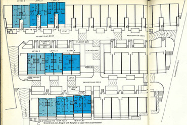 Highgate New Town, London, Egyesült Királyság. (1979) Tervező: Tábori Péter. Egy fürt alaprajza. Forrás: Architectural Design Camden Special AD 3/72, geiteryggenblog.wordpress.com