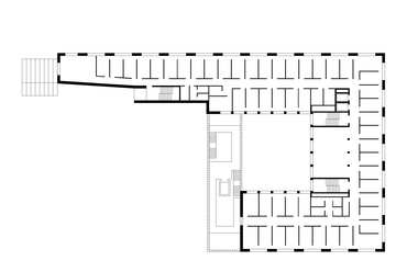 Általános emeleti alaprajz 1:500 – Kuhen Malvezzi: Munkaügyi központ és termelőház. © Kuehn Malvezzi