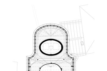 Veszprémi Építész Műhely: Veszprém, Piarista templom felújítása, padlásszinti alaprajz.
