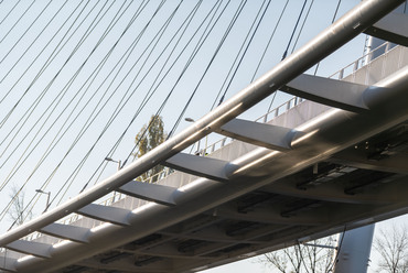 A 750 t súlyú acél hídpályát 53 vékony kábel tartja. Forrás: Magyar Építők
