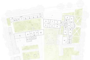A Zsuffa és Kalmár Építész Műterem harmadik díjas terve a Ranolder-iskola pályázatán – 1. emeleti alaprajz
