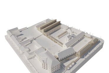 A Zsuffa és Kalmár Építész Műterem harmadik díjas terve a Ranolder-iskola pályázatán – Madártávlati látványterv északkelet felől

