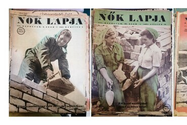 Boldog segédmunkáslányok a Nők Lapja címlapjain, az 1950-es évek első felében. A szerző fotója
