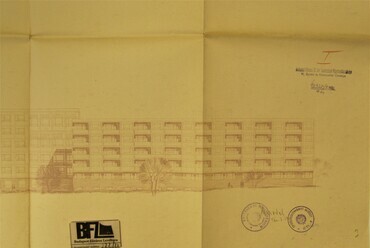 Homlokzat - Kísérleti lakóház a Villányi úton, 1960. Forrás: Budapest Főváros Levéltára
