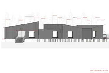 Homlokzati terv – Papp Laura: SHIO: sauna house in Orfű.

