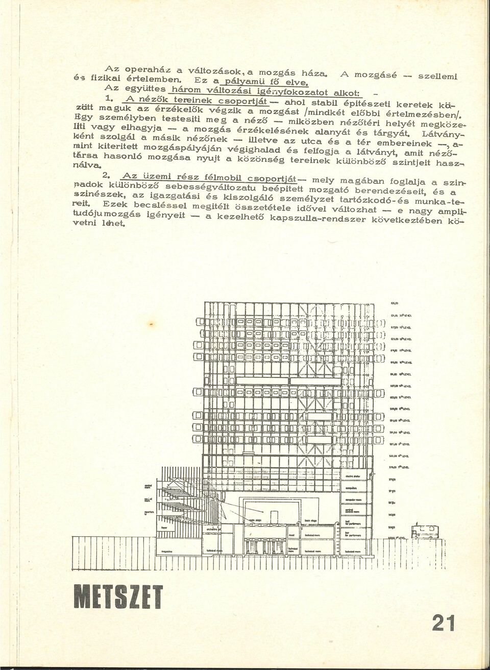 Magyar Péternek a szófiai operaházhoz készített pályázatát bemutató oldal a Bercsényi 28-30 1974/2. számából