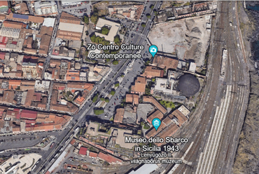 Le Ciminiere területe, bal alsó sarokban a cataniai vasútállomással, Forrás: Google Earth képernyőfotó
