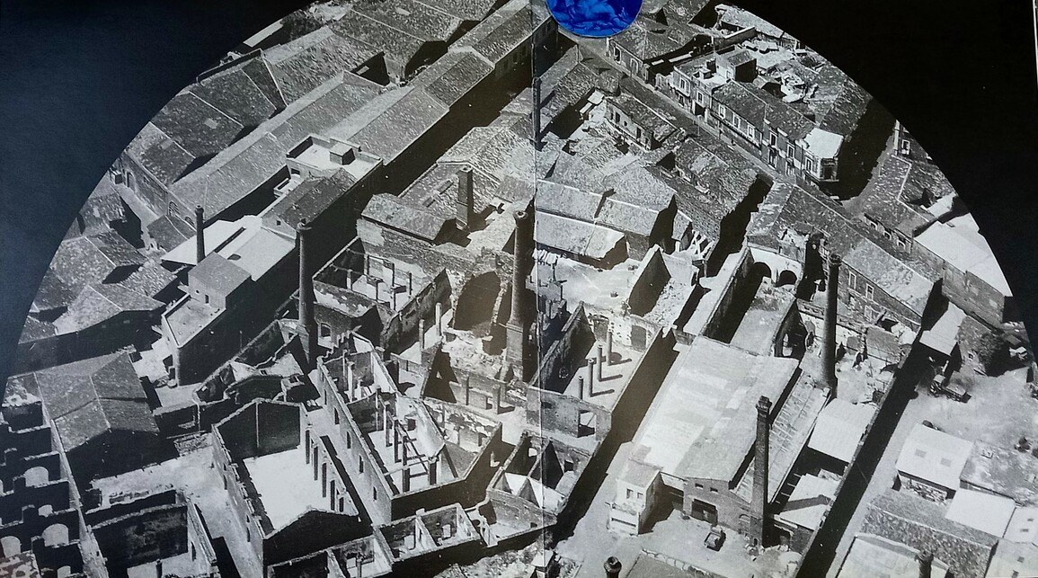 Légifelvétel az üres és lepusztult kénfinomító épületeiről, Forrás: Le Ciminiere Archívum
