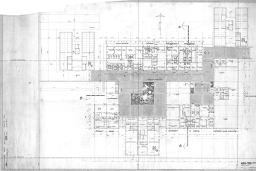 A pontházak közötti üzemeltetőközpont épületeinek alaprajza, 1963. november, Szemerédy Magdolna (forrás: Lechner Tudásközpont, Dokumentációs Központ, Tervtár)
