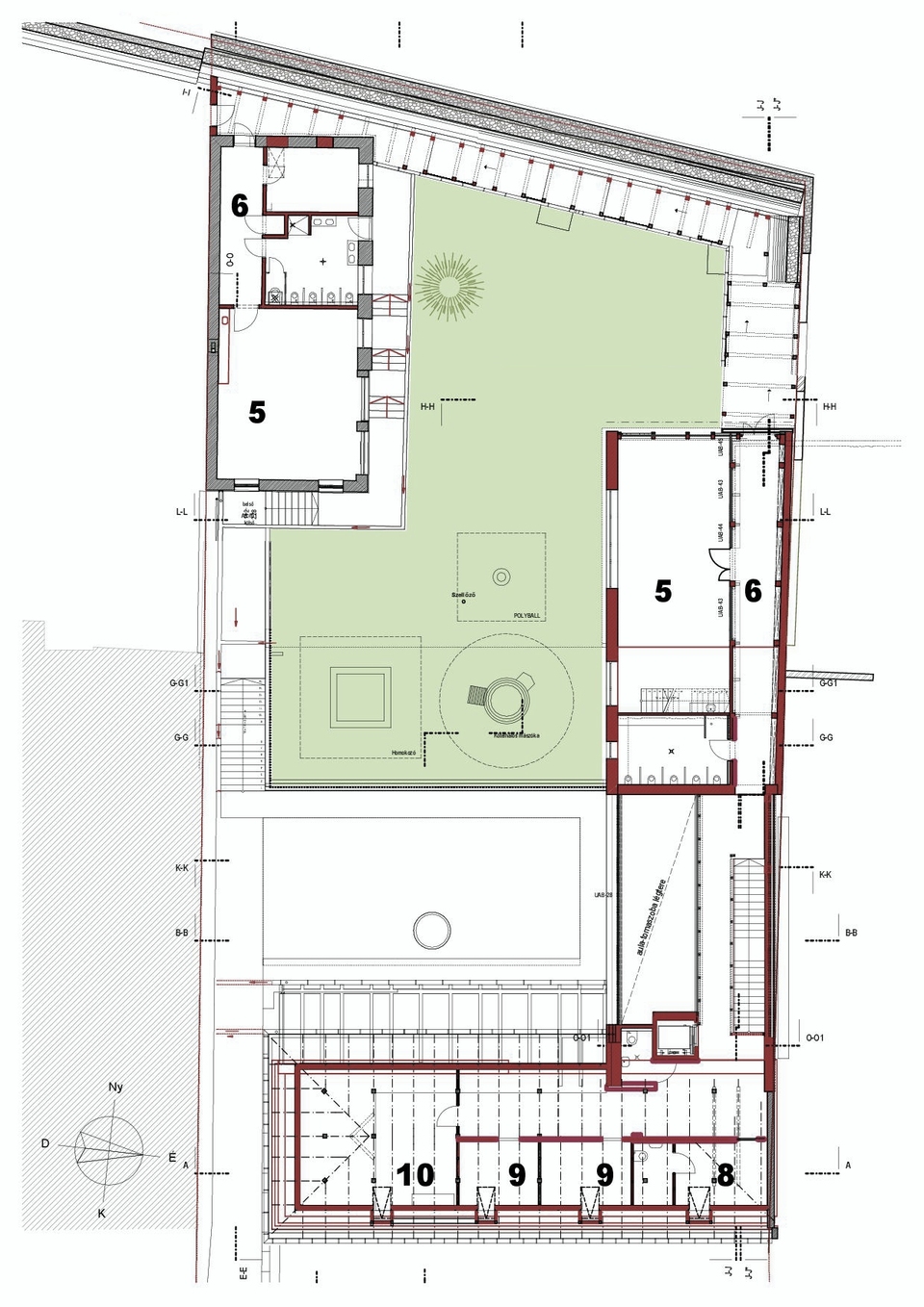 Földszint-emelet-tetőtér alaprajz. A Don Bosco Katolikus Óvoda Budafokon, Csanády és Csanády Kft.
