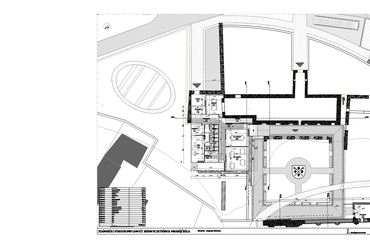 Rendház alaprajza, földszint. Zsámbéki romtemplom és környezetének megújítása. Xdot Építésziroda. 2023.
