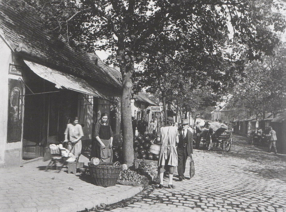 A Kolosy téri piac az 1920-as években. Forrás: Családi archívum, fotó: Erdélyi Mór. A képekhez tartozó információk a www.ilyenisvoltbudapest.hu honlapról származnak.