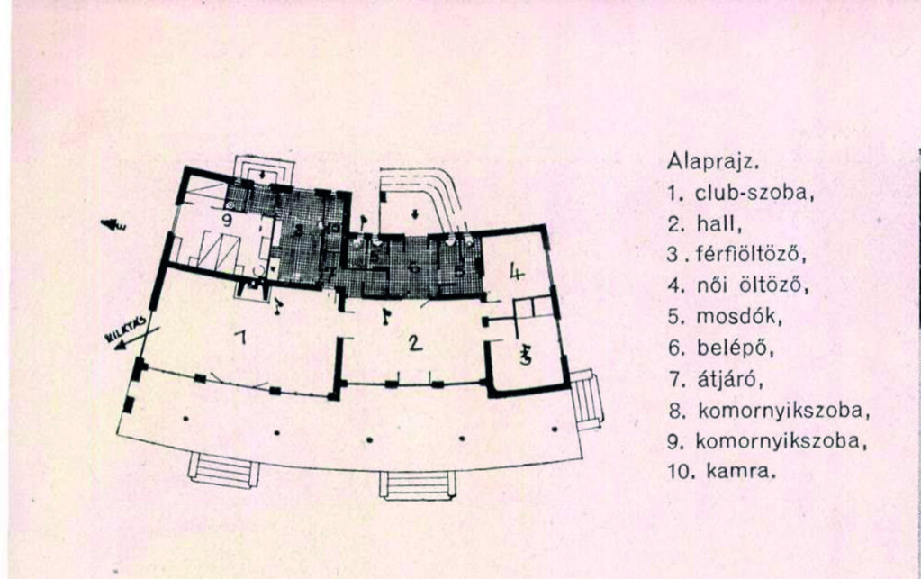 Balatonföldvár, Királyi Magyar Yacht Club (tervező: Tóth Kálmán). Forrás: Magyar Építőművészet (1944) 8. 194–195.
