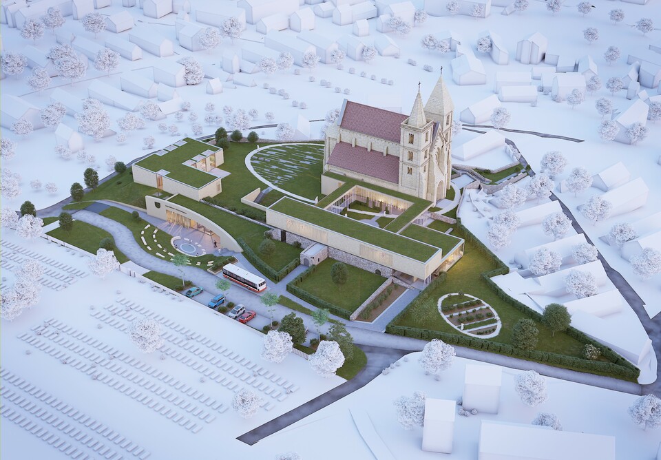 Madártávlat. Zsámbéki romtemplom és környezetének megújítása. Xdot Építésziroda. 2023.
