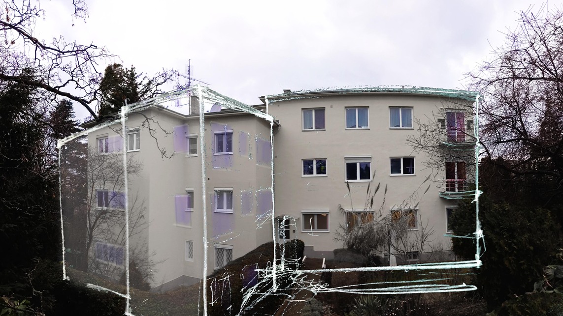 Molnár Farkas és mások, Mihály utcai társasház, 2024-ben, utcáról, eredeti tömeg saját kezű idézésével