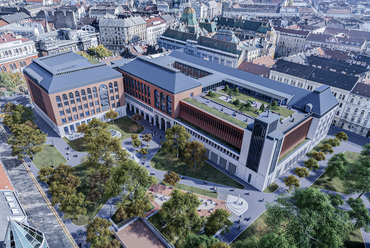 Látványterv. A Károli Gáspár Református Egyetem új épületegyüttese – Az A3 Építész Kft. kiemelt megvételt nyert terve. 2024.
