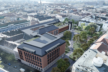 Látványterv. A Károli Gáspár Református Egyetem új épületegyüttese – Az A3 Építész Kft. kiemelt megvételt nyert terve. 2024.

