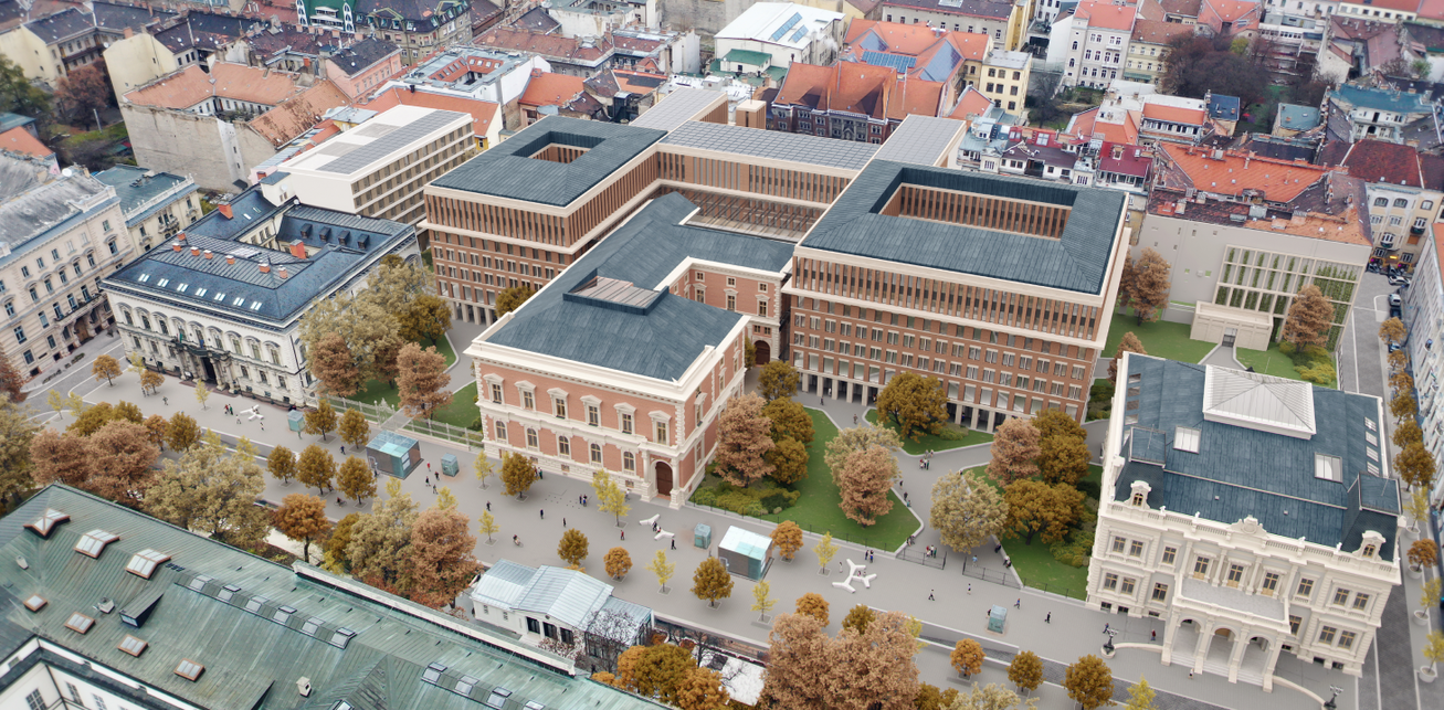 A KÖZTI tervei alapján megvalósuló Pázmány Campus látványterve. Forrás: Pazmanycampus.hu
