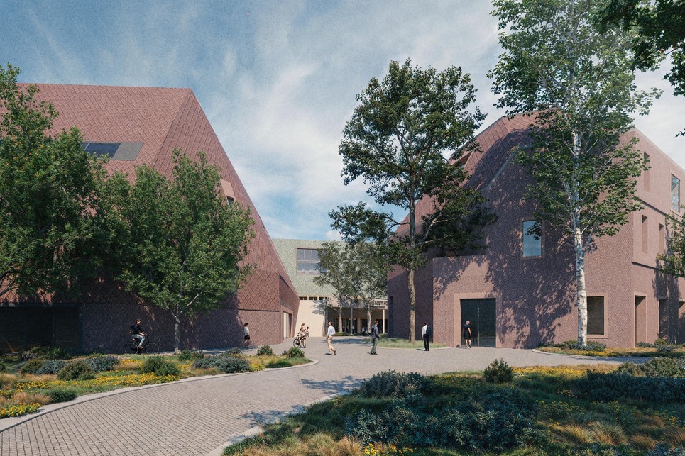 Új Erdélyi Művészeti Központ – Az Archikon Architects 3. helyezett pályaműve. Az épületek közti tér az utca folytatása