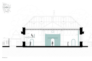 Metszet BB. Kálvária Kultúrközpont: templomrevitalizáció Gyöngyösön – Husti Nikolett diplomamunkája.
