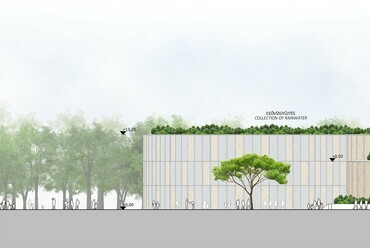 AA metszet. Az M-Teampannon megvételt nyert terve a Debrecenbe költöző Természettudományi Múzeum új épületére.
