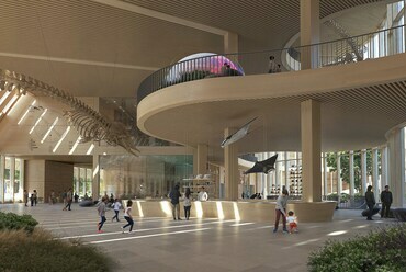 A 3XN és a NAUTES Építészműterem II. díjas terve a Debrecenbe költöző Természettudományi Múzeum új épületére.
