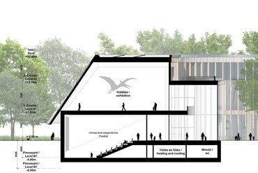 A 3XN és a NAUTES Építészműterem II. díjas terve a Debrecenbe költöző Természettudományi Múzeum új épületére.
