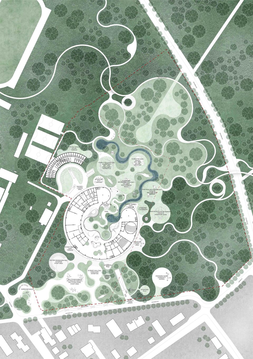 A 3XN és a NAUTES Építészműterem II. díjas terve a Debrecenbe költöző Természettudományi Múzeum új épületére.