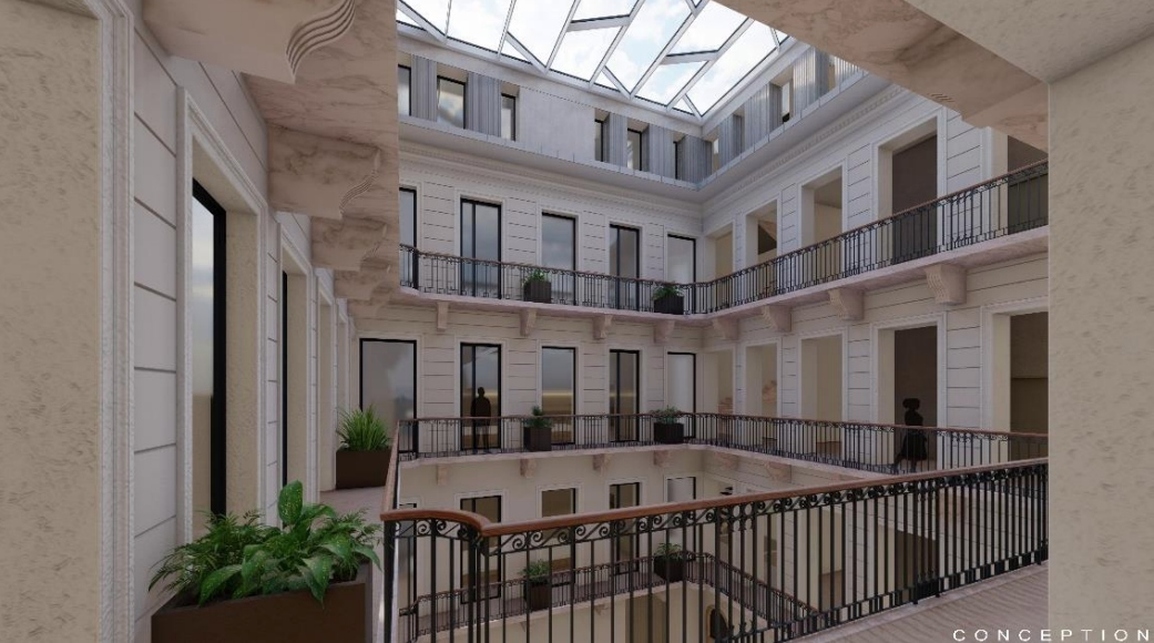 Lineart Architects: Az Andrássy út 66. tervezett belső udvara. Forrás: Telepítési Tanulmányterv/Terézváros