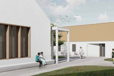 Klubterem/könyvtár. Az SZTR stúdió III. helyezett terve a Himnusz-emlékhely tervpályázatán.

