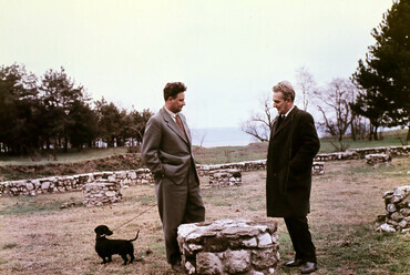Zalavár, a Szent Adorján-bazilika romjai, jobbra dr. Sági Károly régész, történész, múzeumigazgató, 1967. Forrás: Fortepan 106926 / Hunyady József
