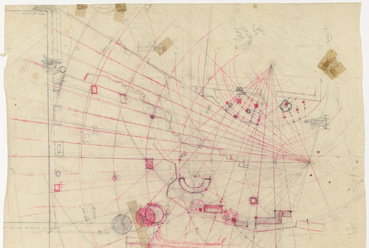 Dimítrisz Pikionisz: Az athéni Akropolisz körüli ösvényhálózat szerkesztési rajza. (1954-1957) Forrás: Benaki Museum Athens/Modern Greek Architecture Archives, Dimitris Pikionis Archive
