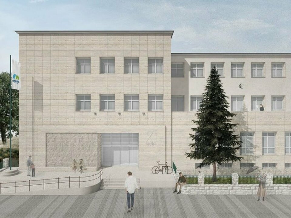 Látványterv a tervezett homlokzati kialakításról. Forrás: Studio KRAFT/Ujbuda.hu
