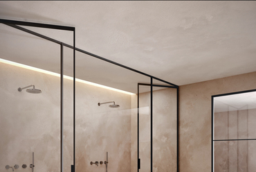 Határtalan térélmény fürdőszobai üvegmegoldásokkal. Forrás: Dual Glass Kft.
