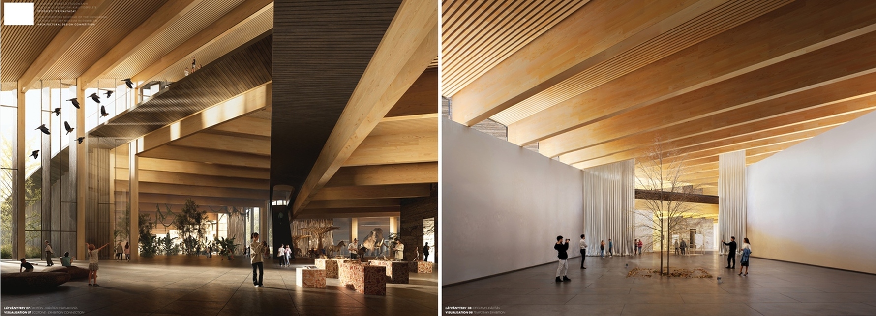 A BIG - Bjarke Ingels Group és a Vikár és Lukács I. díjas terve. Forrás: MTM tervpályázat (Építészfórum archívum)