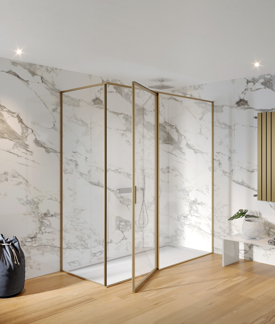 Határtalan térélmény fürdőszobai üvegmegoldásokkal. Forrás: Dual Glass Kft.
