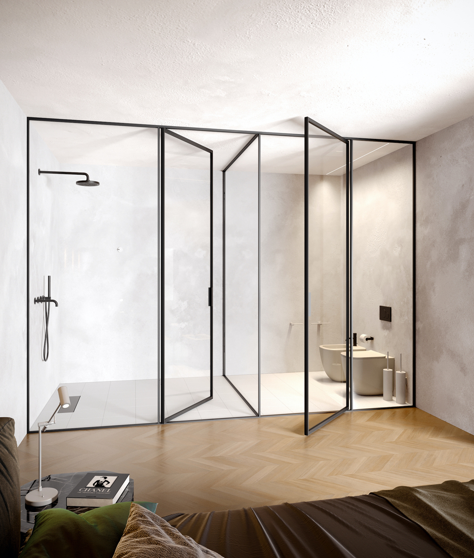 Határtalan térélmény fürdőszobai üvegmegoldásokkal. Forrás: Dual Glass Kft.
